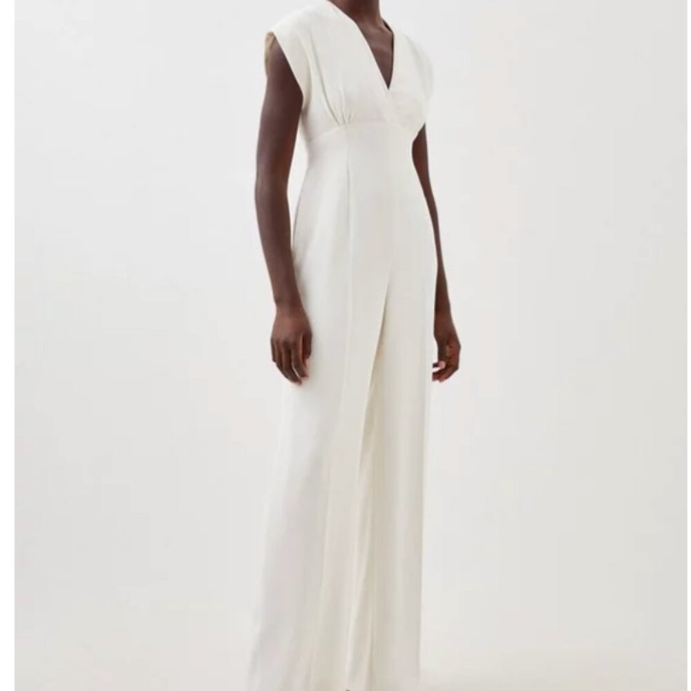 Karen Millen Fluid Tailored Wide Leg Jumpsuit in White